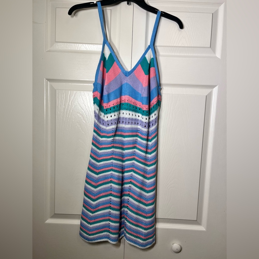 Crave Fame Juniors' Crochet Chevron‎ Dress In Blue Combo Size XL